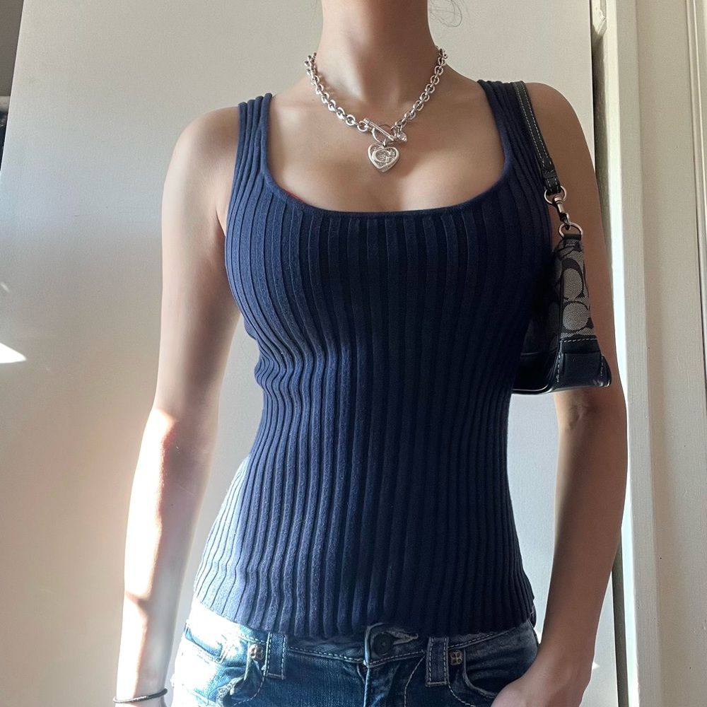 525 Navy Ribbed Tank Top